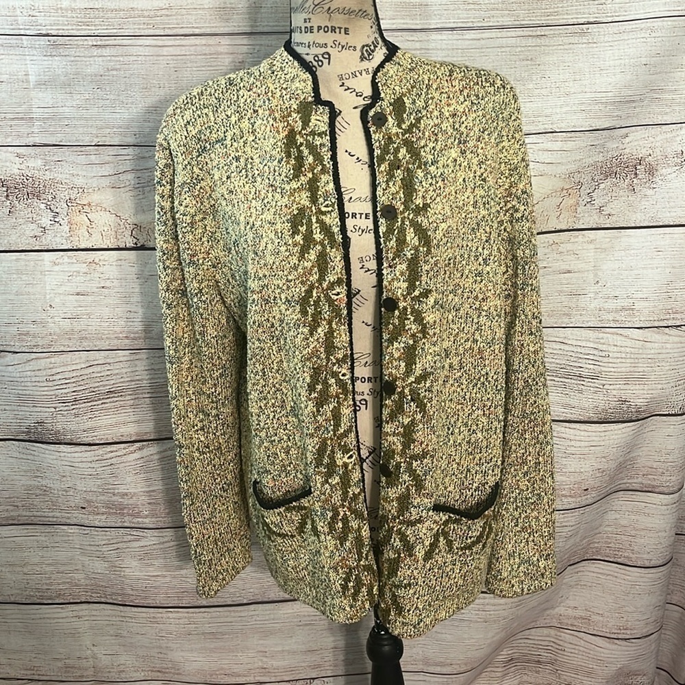 Vintage Mark Shale Cardigan Sweater Pockets Shoulder Pads Cotton Blend Large